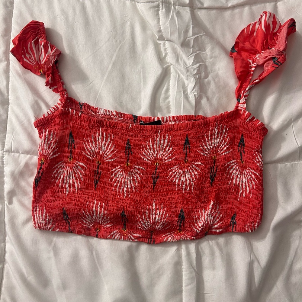 Lulu's Red Floral Smocked Tie-Strap Crop Top and maxi skirt set